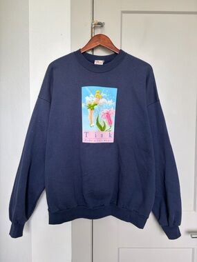 VINTAGE Y2K DISNEY STORE TINKERBELL CREWNECK SWEATSHIRT NAVY WOMEN’S XXL